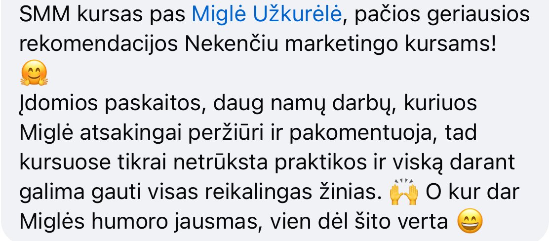 Nekenčiu marketingo SMM kursai atsiliepimai 16