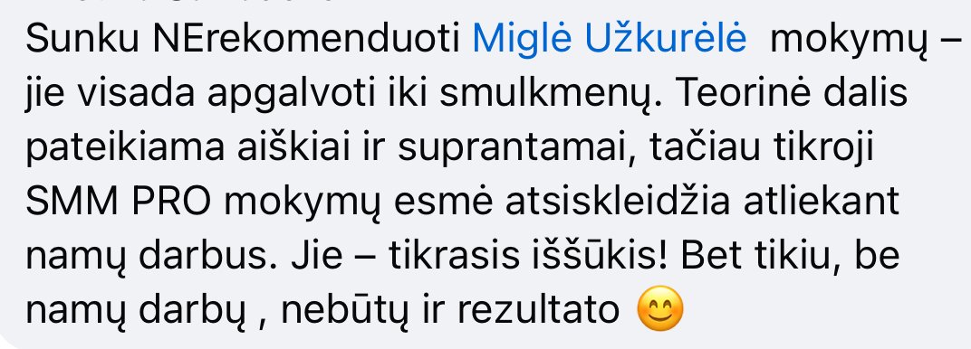 Nekenčiu marketingo SMM kursai atsiliepimai 20