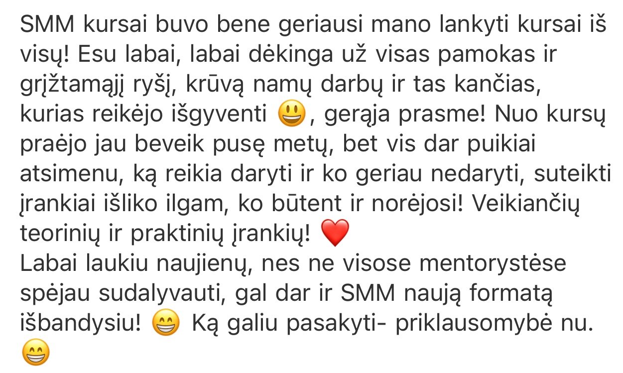 Nekenčiu marketingo SMM kursai atsiliepimai 22